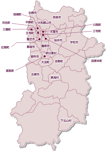 奈良県内の市町村地図です
