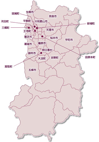 奈良県内の市町村地図です