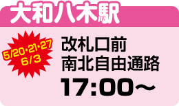 大和八木駅 改札口前南北自由通路 5/20・21・27・6/3 17:00〜