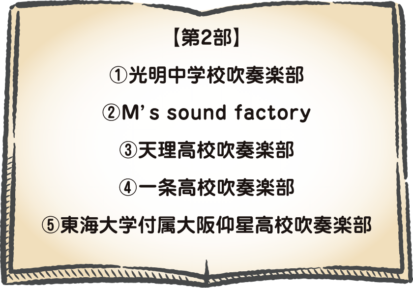 第２部】1:明光中学校吹奏楽部、2:M's sound factory、3:天理高校吹奏楽部、4:一条高校吹奏楽部 and more...