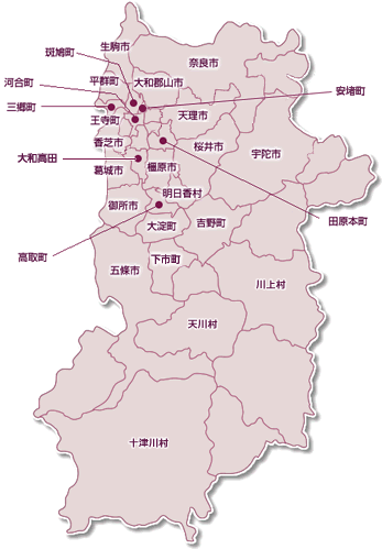 奈良県内の市町村地図です